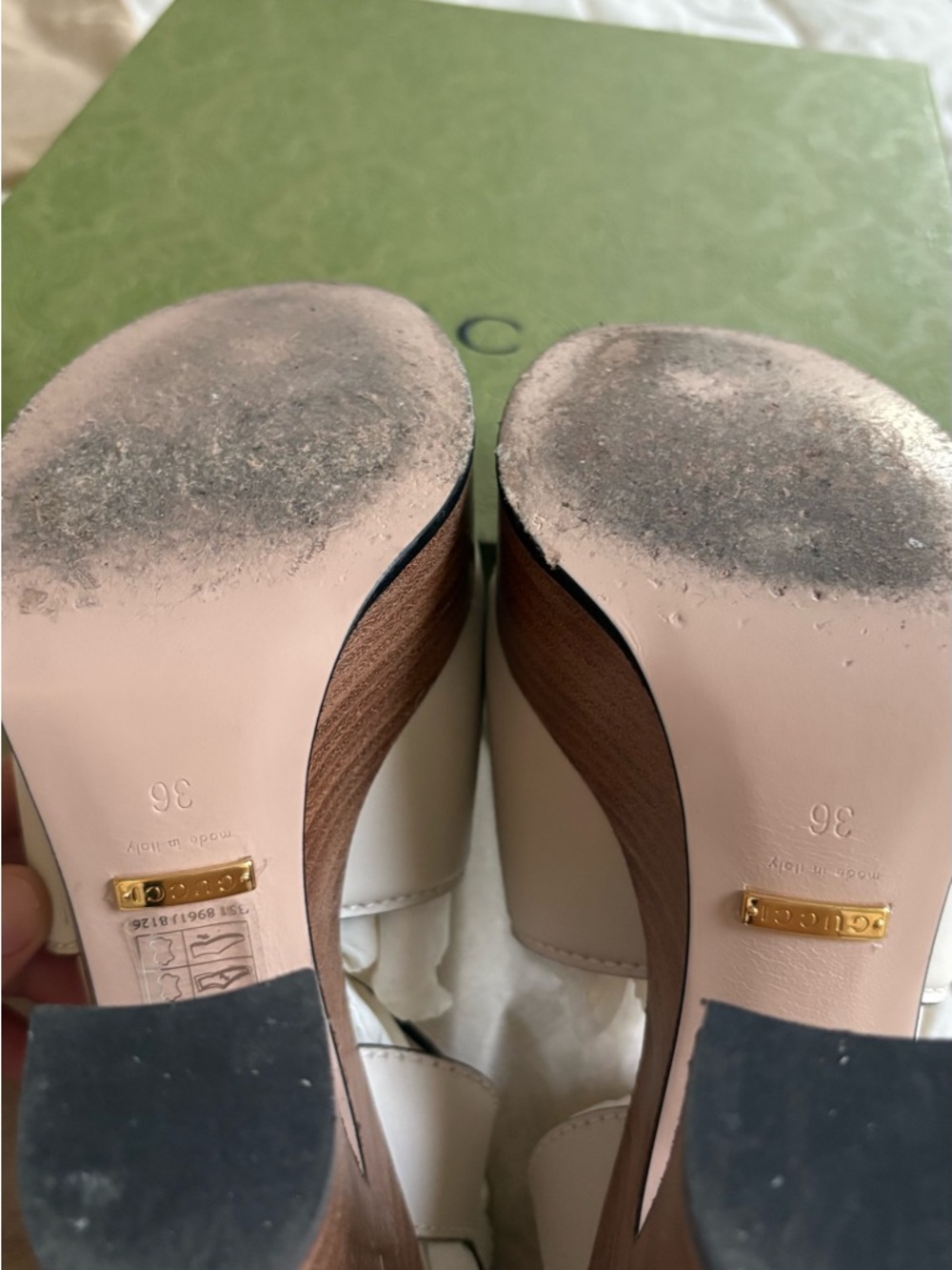 Gucci Cream Leather Platform Sandals with Wood-Effect Heel - Picture 9 of 15